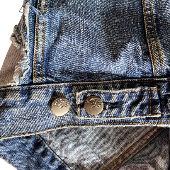 Free People : Brass-tone Studded Patchwork Distressed Boho Denim Jacket : XS - Picture 10 of 16
